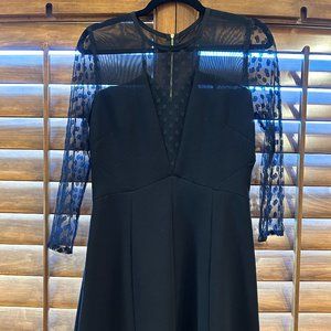 Sandro Paris BLACK mesh 3/4 polka dot sleeve A line dress